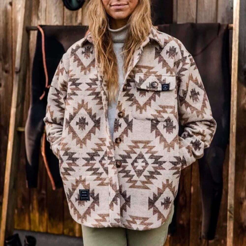 Modest Maverick Surfside Aztec Print Chore Coat XL Soft Wool Blend Shacket